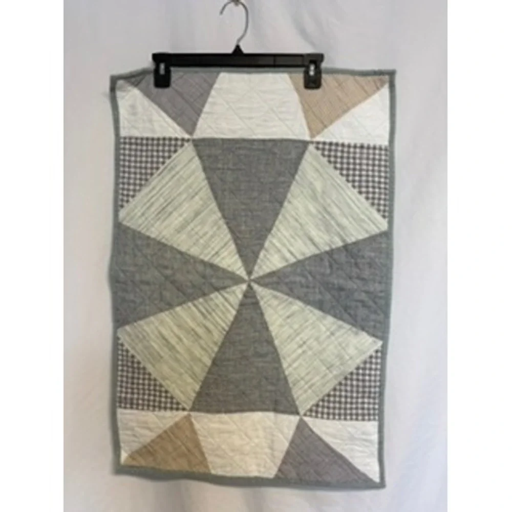 Origami Patchwork 30x20 Standard Sham Grey Green Tan Geometric Cotton Quilt